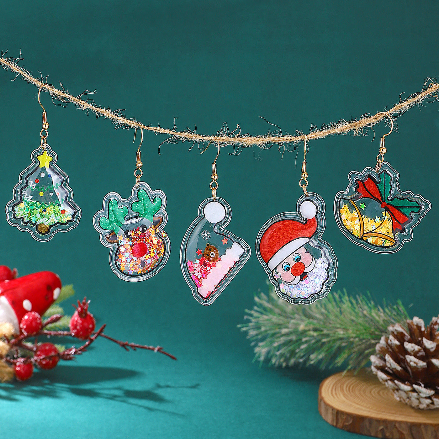 Female Sweet Cute Santa Tree Cartoon Earrings