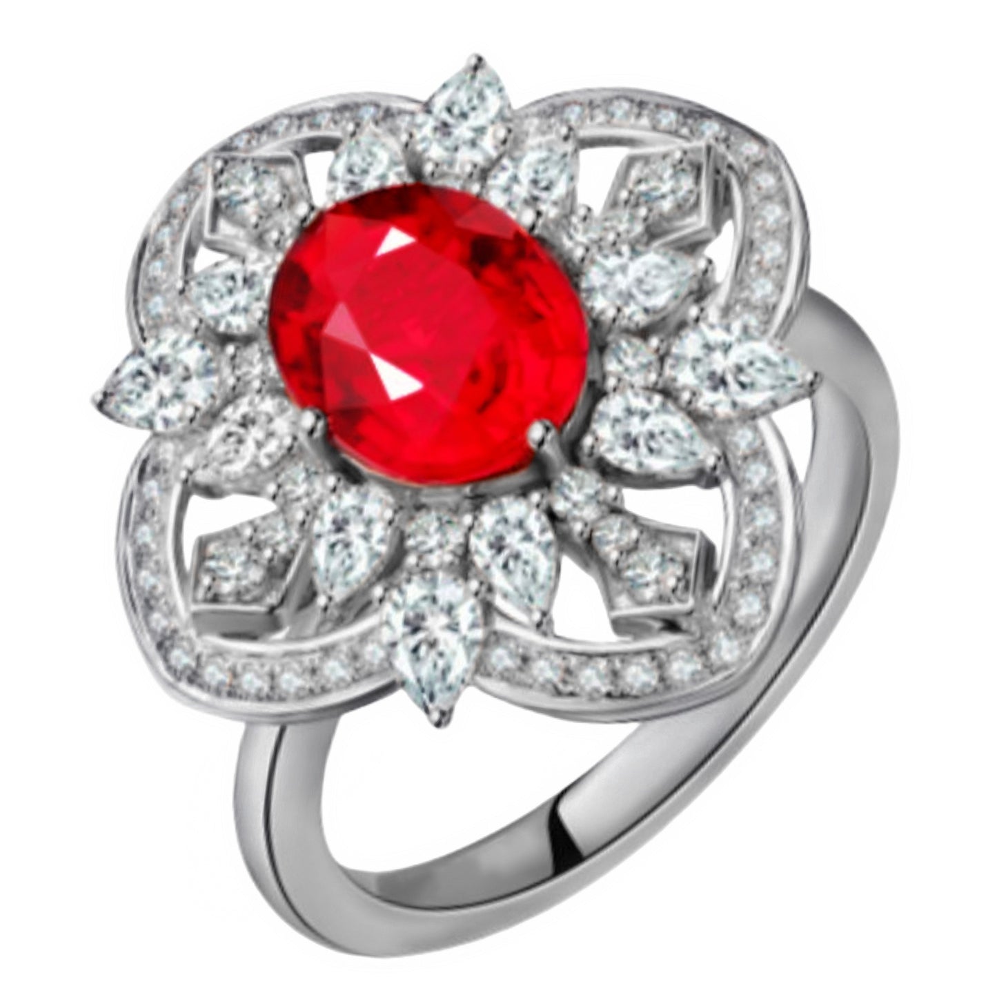 Light Luxury Blooming Flower Open Ruby Rings