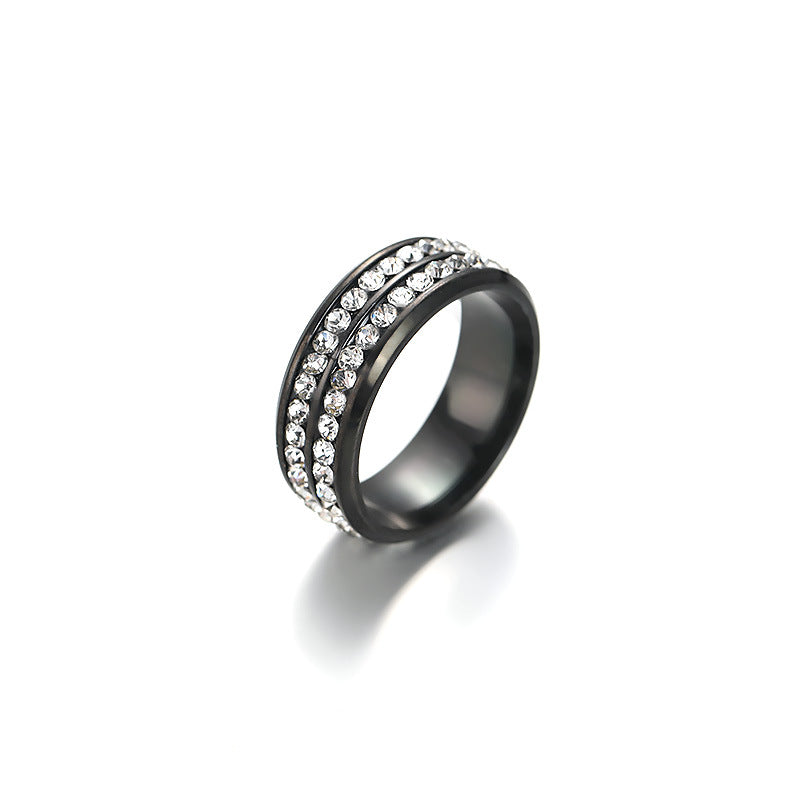 Women's Stainless Ornament Double Row Full Rhinestone Rings