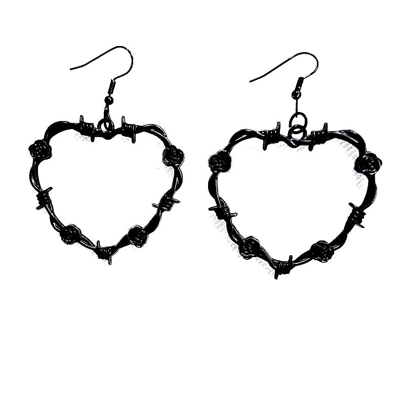 Fashion Black Barbed Wire Heart Gothic Earrings