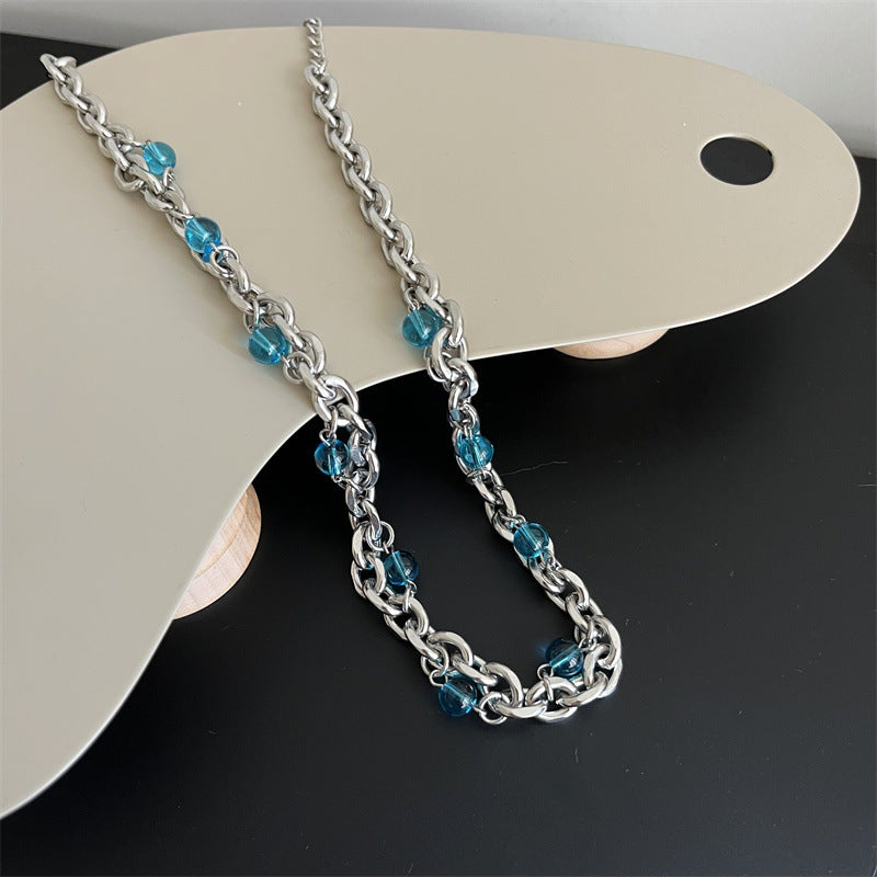 Steel Blue Green Beads Hip Hop Punk Temperamental Minority Necklaces
