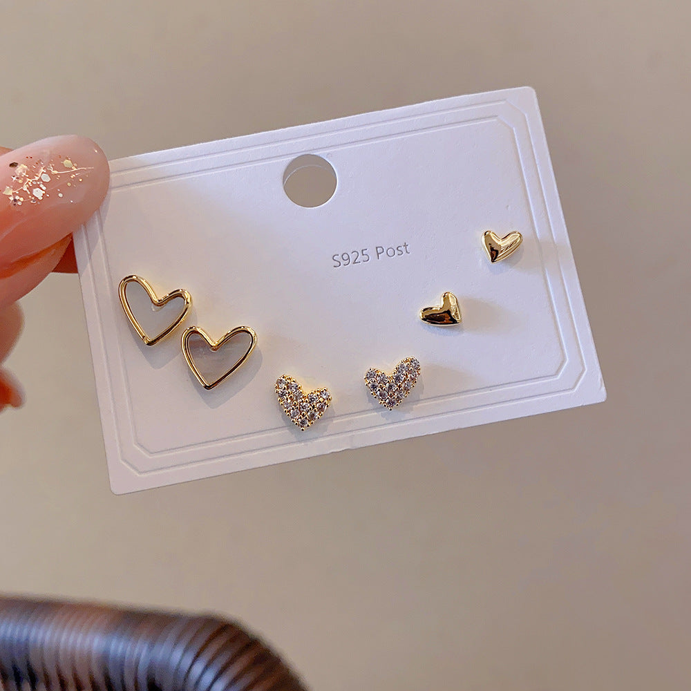 Zircon Set One Card Three Pairs Earrings