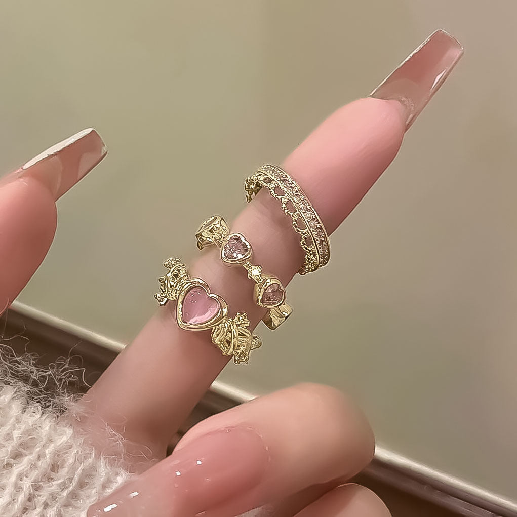Pink Purple Love Heart Thorns Imitation Opal Rings