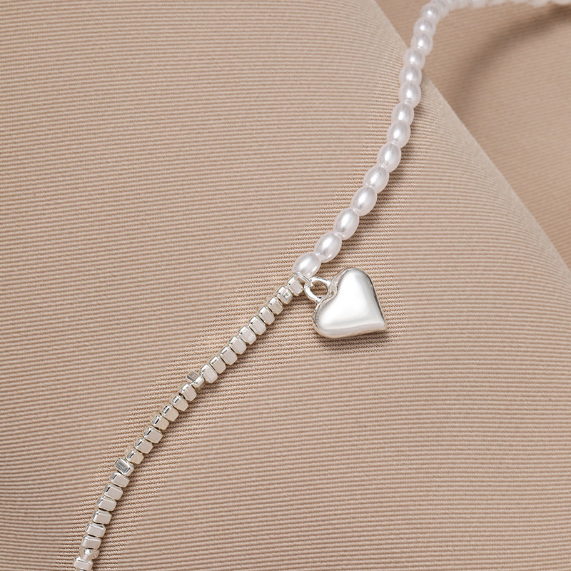 Women's Small Pieces Of Sier Pearl Heart Necklaces