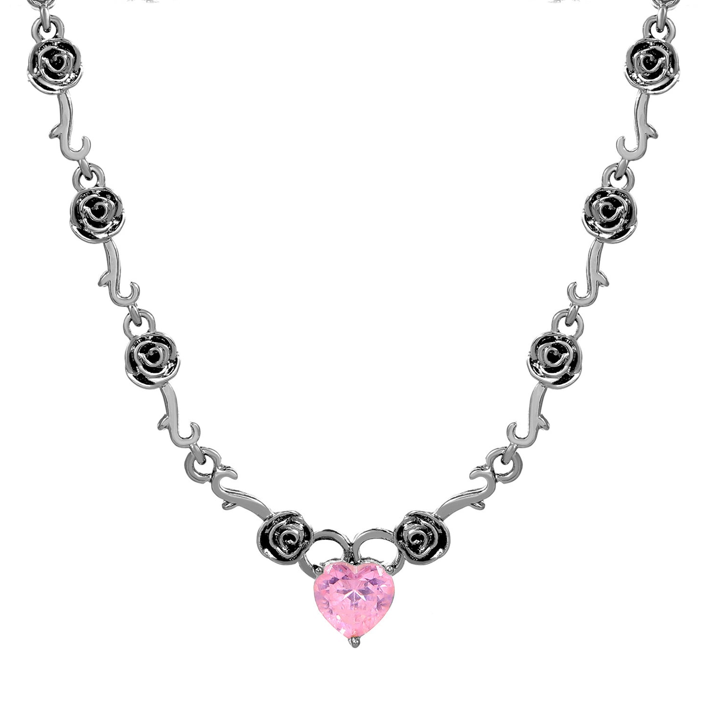 Women's Dark Thorn Rose Fashion Elegant Pink Necklaces