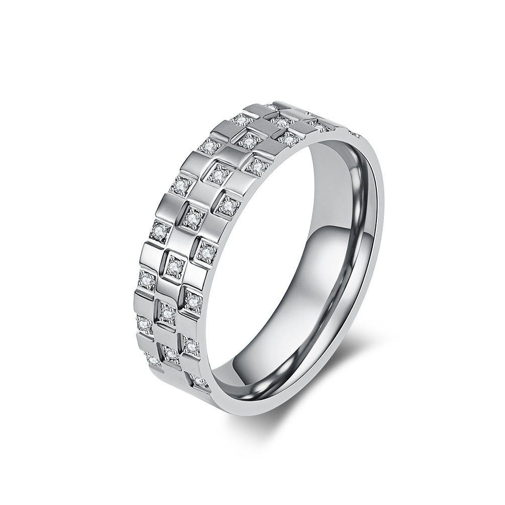 Steel Checkered Zircon Daily Commuter Personalized Rings