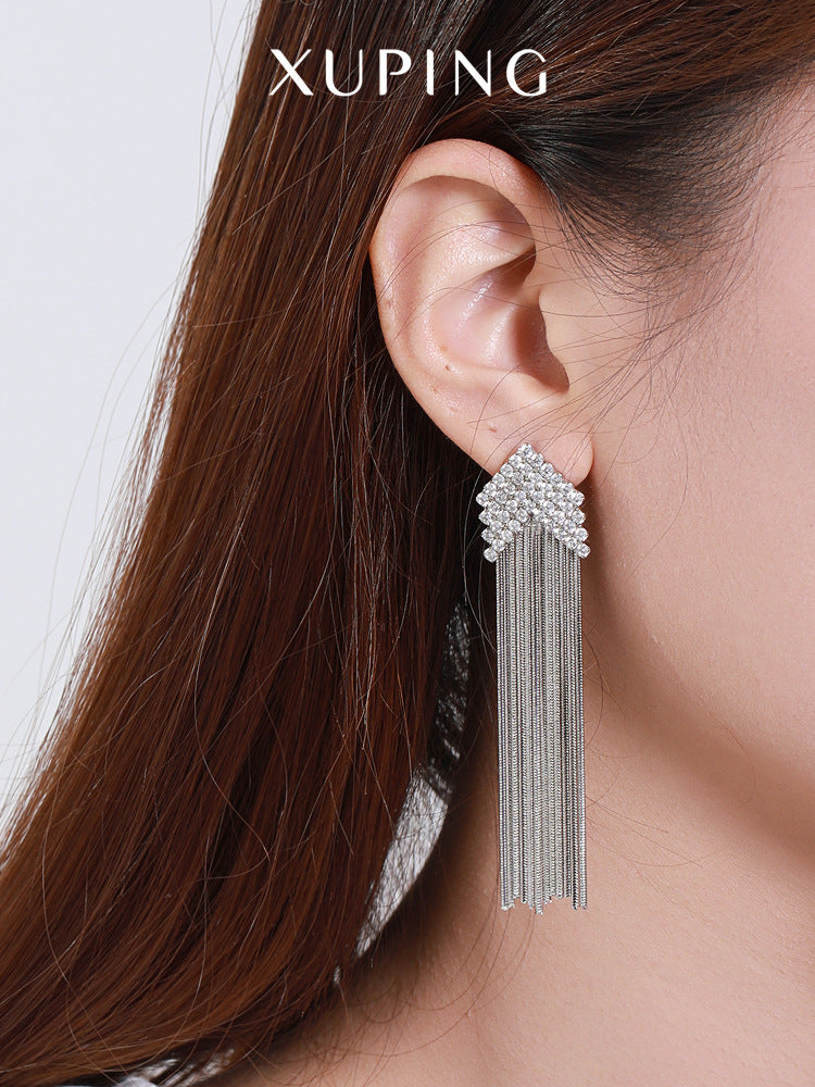 Zirconium Triangle Tassel Female Temperamental Minority Earrings