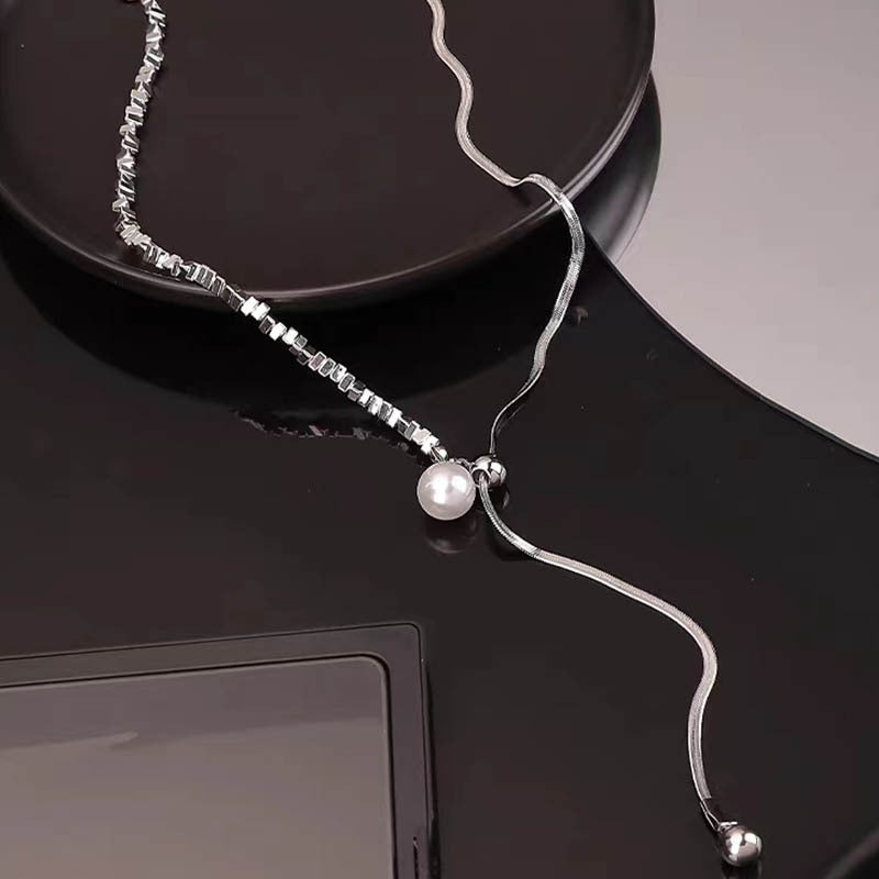 Women's Sier Pearl Light Luxury High-grade Pull-out Clavicle Chain Necklaces