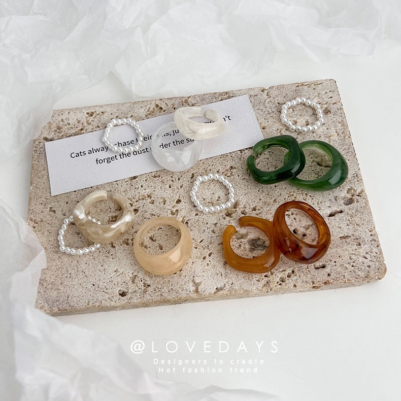 Acrylic Pearl Set Female Tide Index Rings