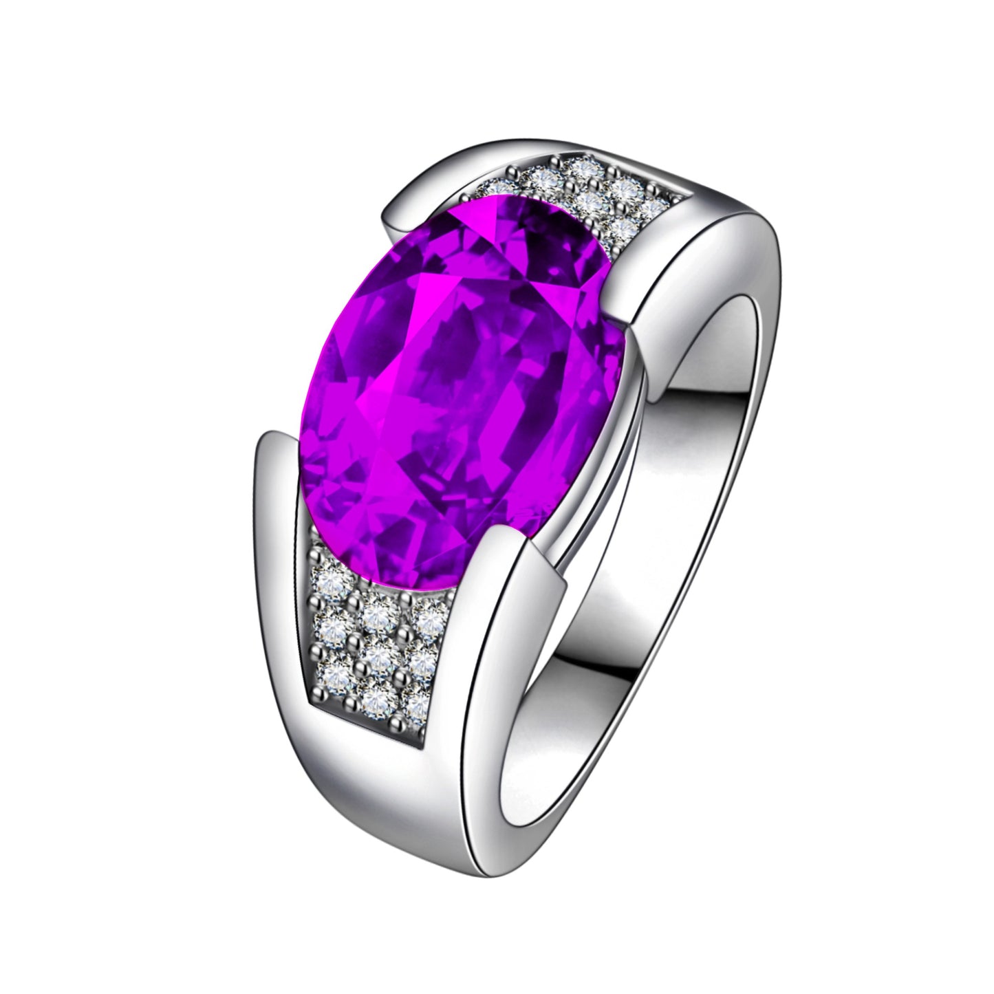 Egg-shaped Diamond Red Purple Surround Simulation Rings