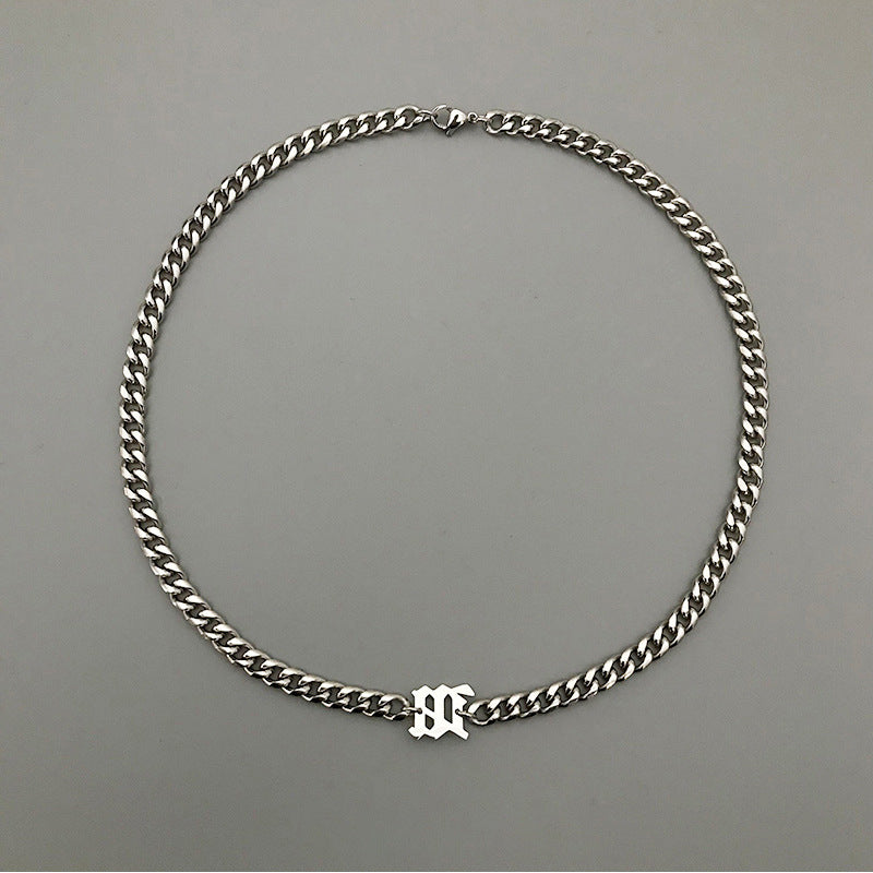 Cool Design Letter Titanium Steel Clavicle Chain Cuban Necklaces