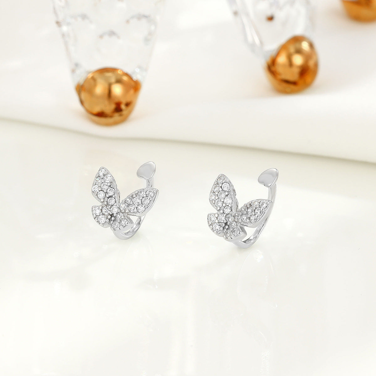 Boucles d'oreilles sans oreilles papillon en argent sterling pour femme
