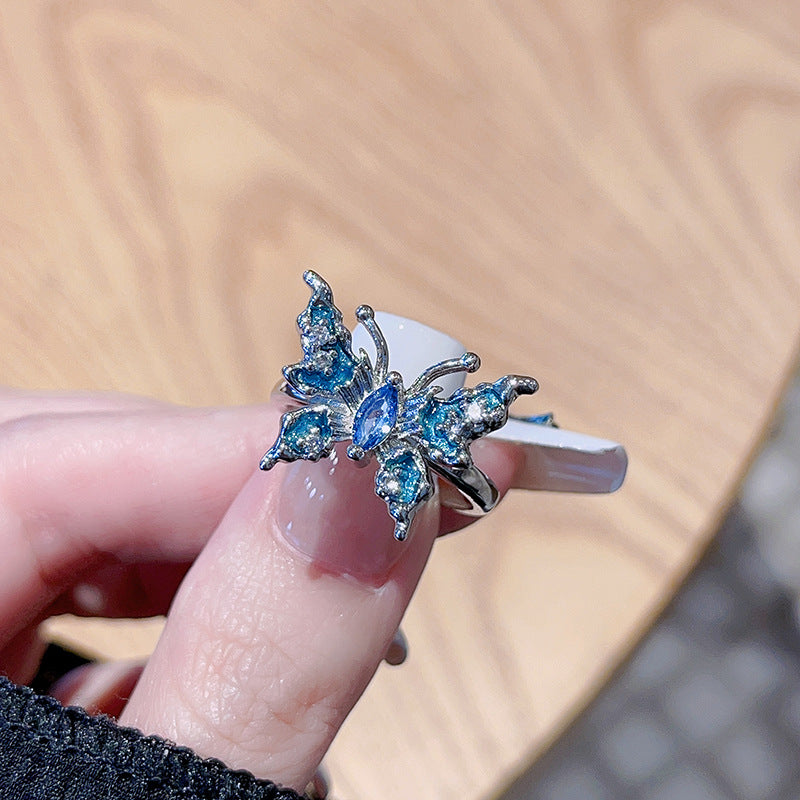 Enamel Drop Oil Butterfly Opening Light Luxury High Sense Rings