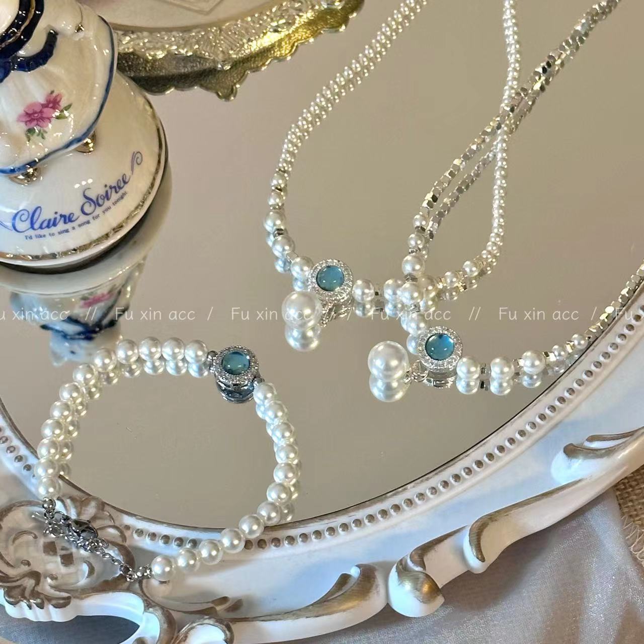 Aquamarine Pearl Female Special Interest Light Luxury Necklaces