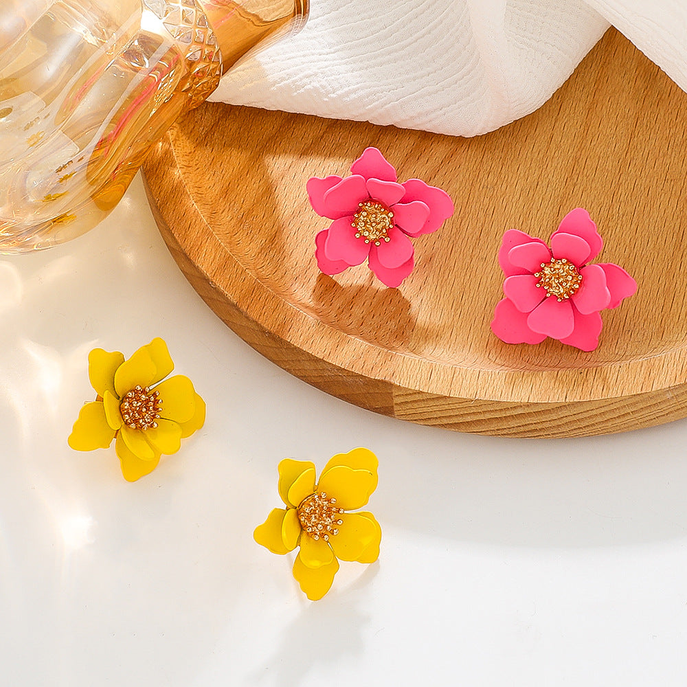 Colored Frosted Flower Mori Sweet Petal Earrings