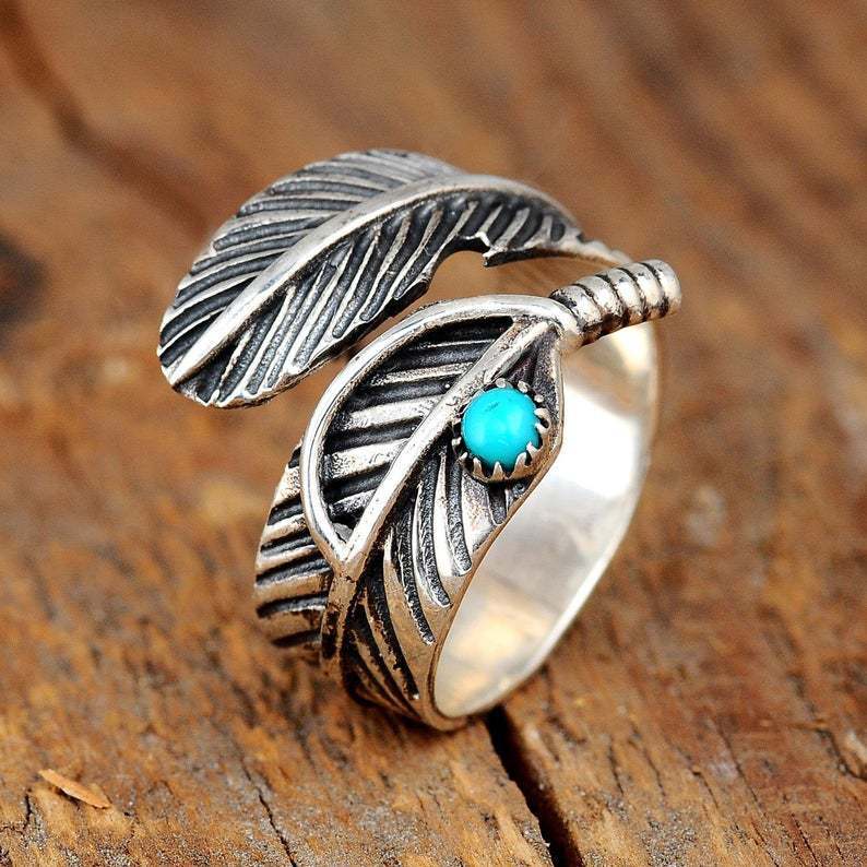 Women's & Men's & Fashion Vintage Feather Thai Sier Opening Rings