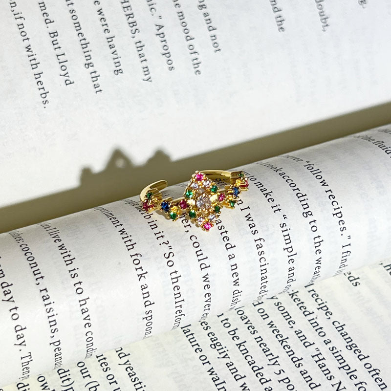 Romantic Gentle Colorful Crystals Twin Open Female Retro Temperamental Minority Ring