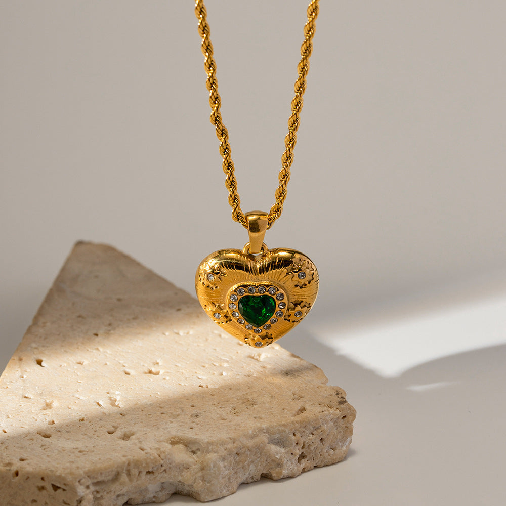 Texture émeraude Zircon pendentif en forme de coeur fait colliers