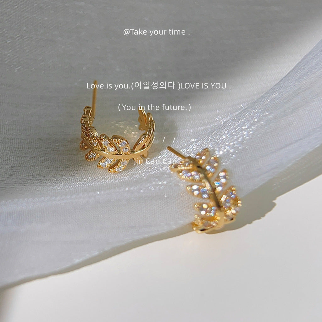 Women's Micro Inlaid Zircon Wheat Section High-grade Earrings