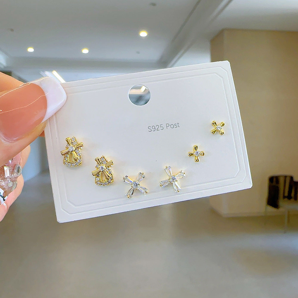 Women's Three Pairs Storage Ear Simple Set Earrings