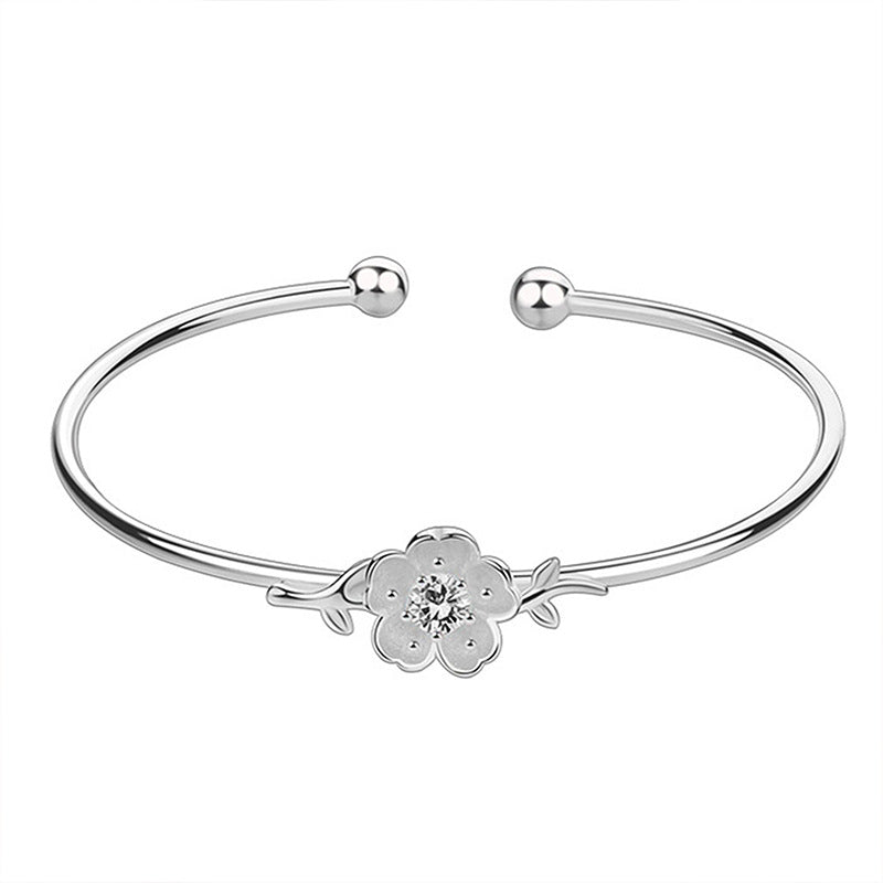 Women's Sweet Creative Flower Open Diamond Pink Cherry Bracelet