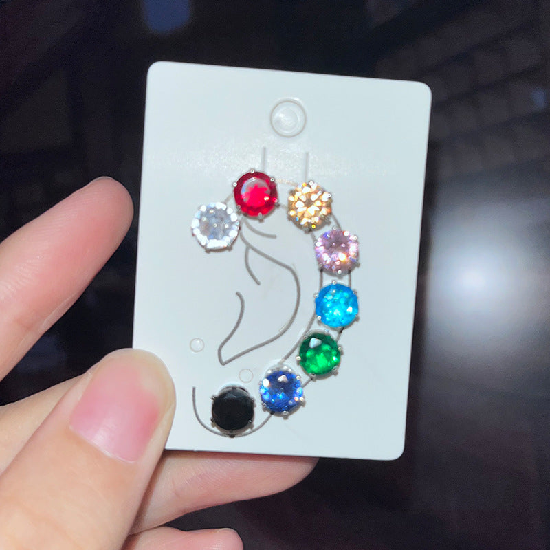 Color Zircon Magnetic Ear Bone Pin Temperament Four-leaf Clover Clip Stud Earrings
