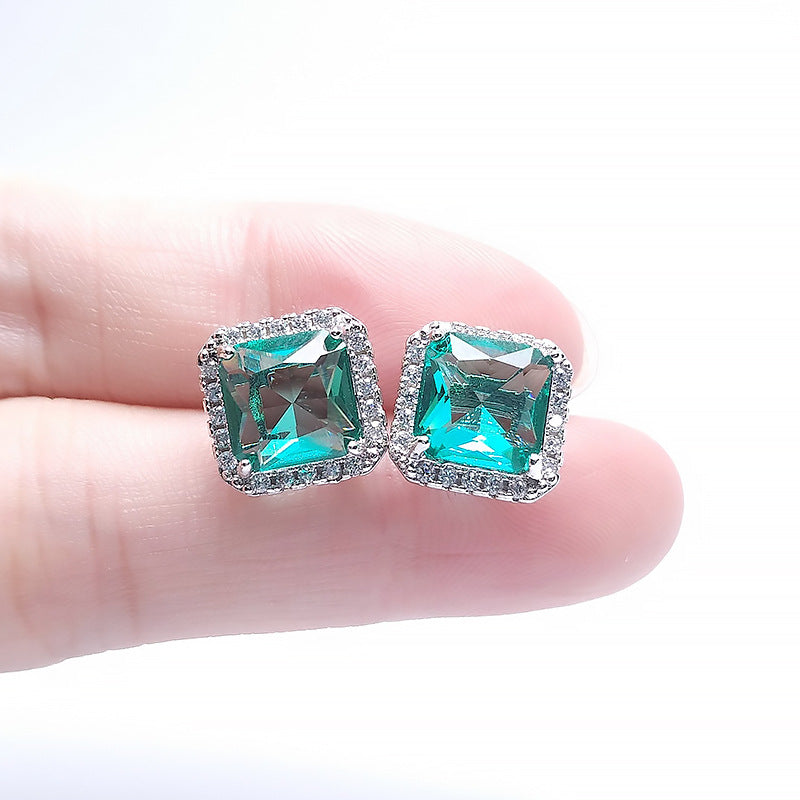 Women's Princess Cut Square High-grade Imitation Ice Blue Earrings