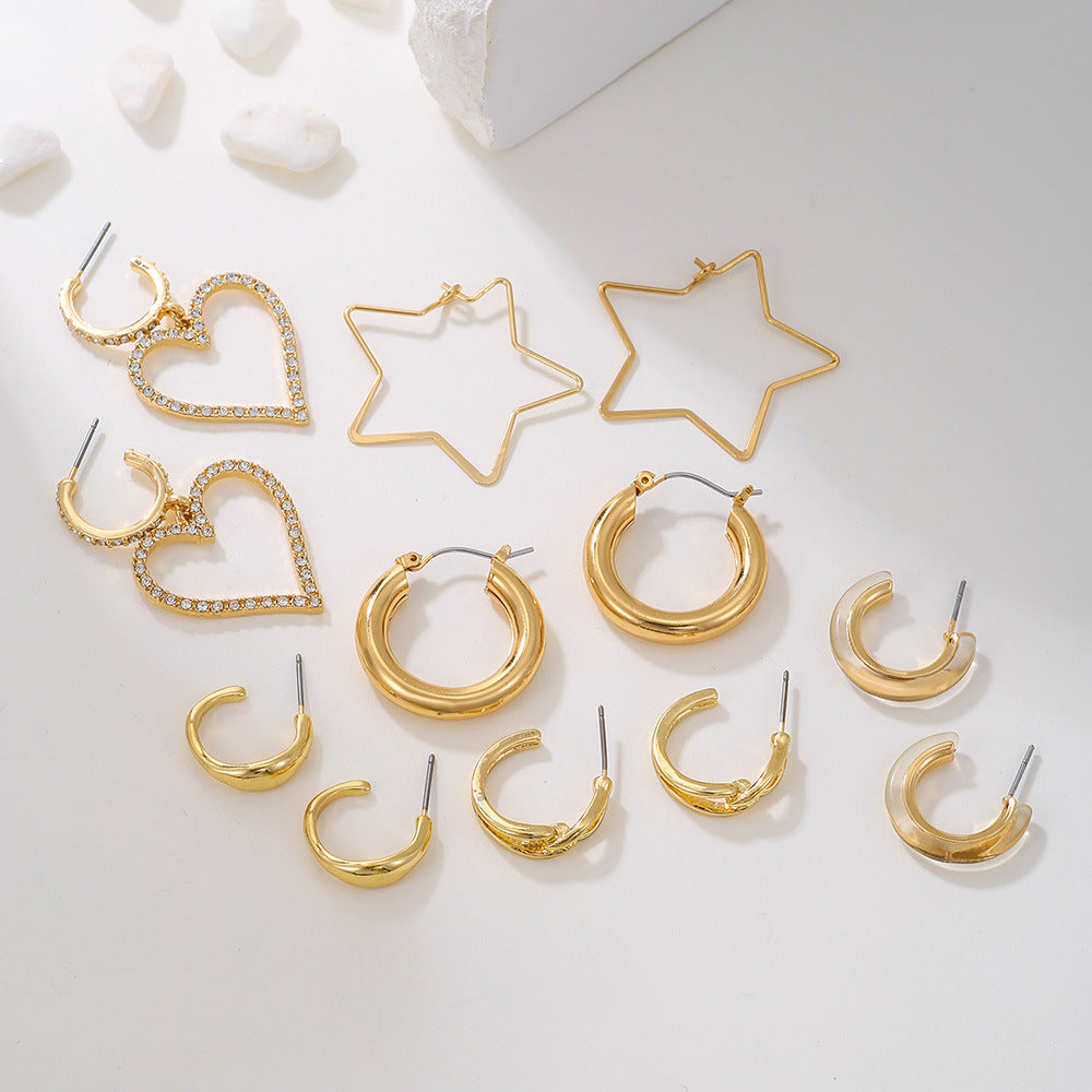 Retro Diamond Love Heart Personalized Five-pointed Rings