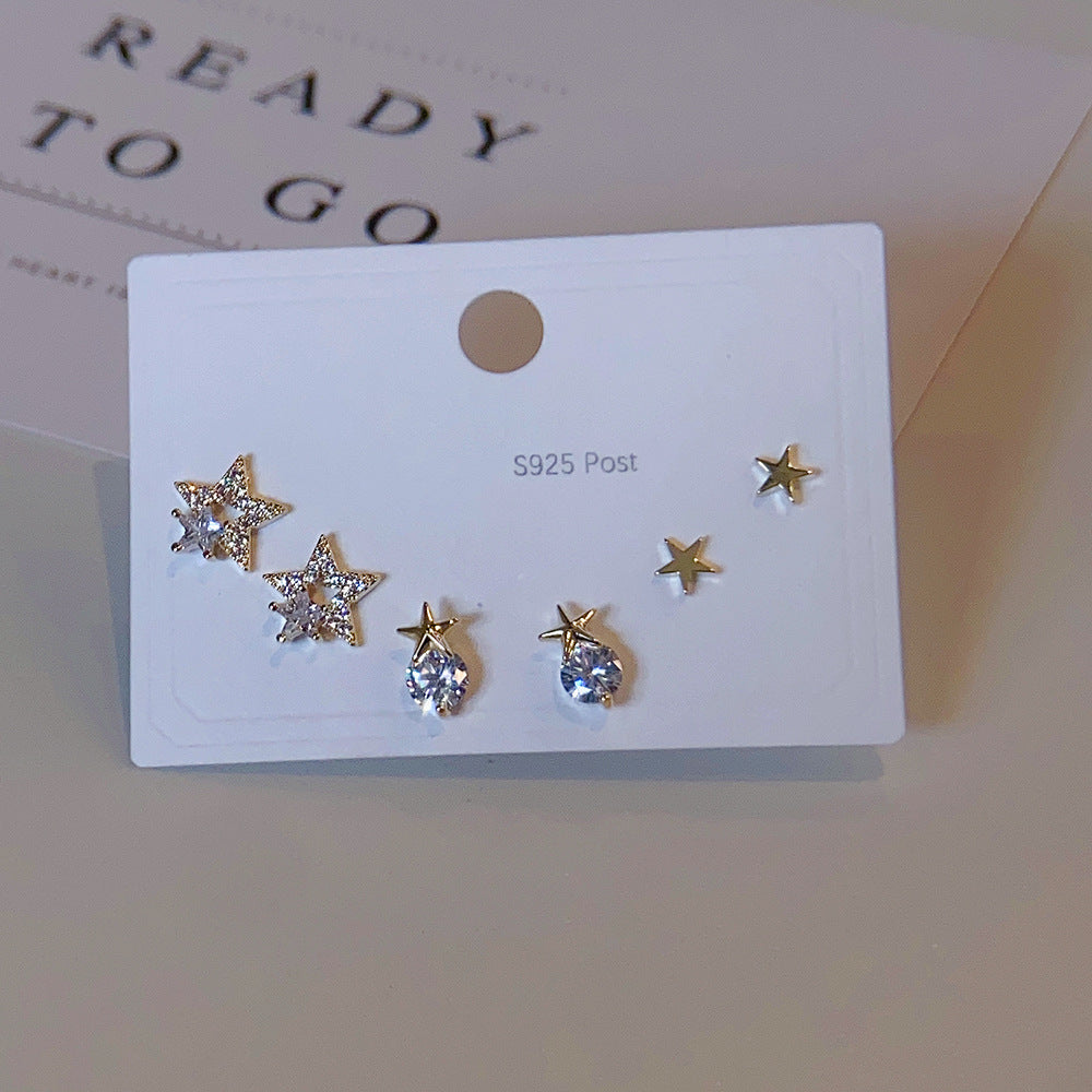 Zircon Set One Card Three Pairs Earrings