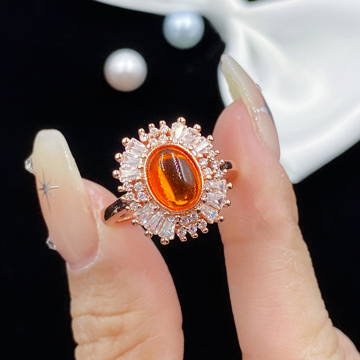 Women's Color Live Broadcast Plain Oval Stylish Opening Rings