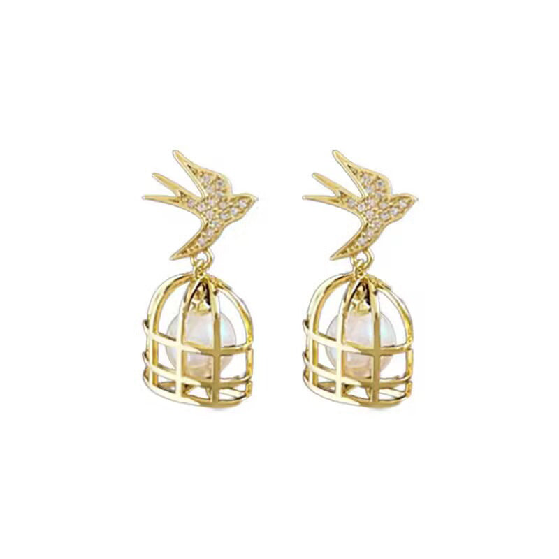 Boucles d'oreilles en forme de Cage à oiseaux en perles de Zircon, Design créatif, à la mode