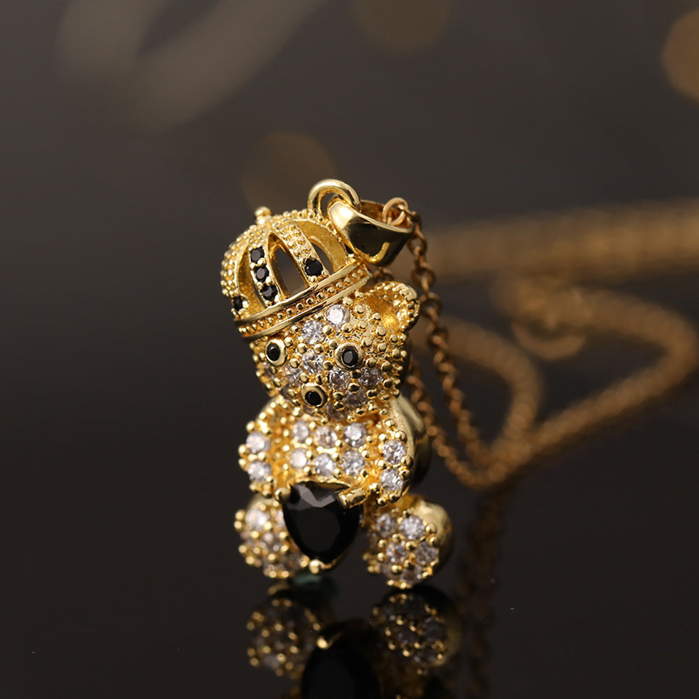 Colorful Crown Lovely Bear Pendant Copper Necklaces