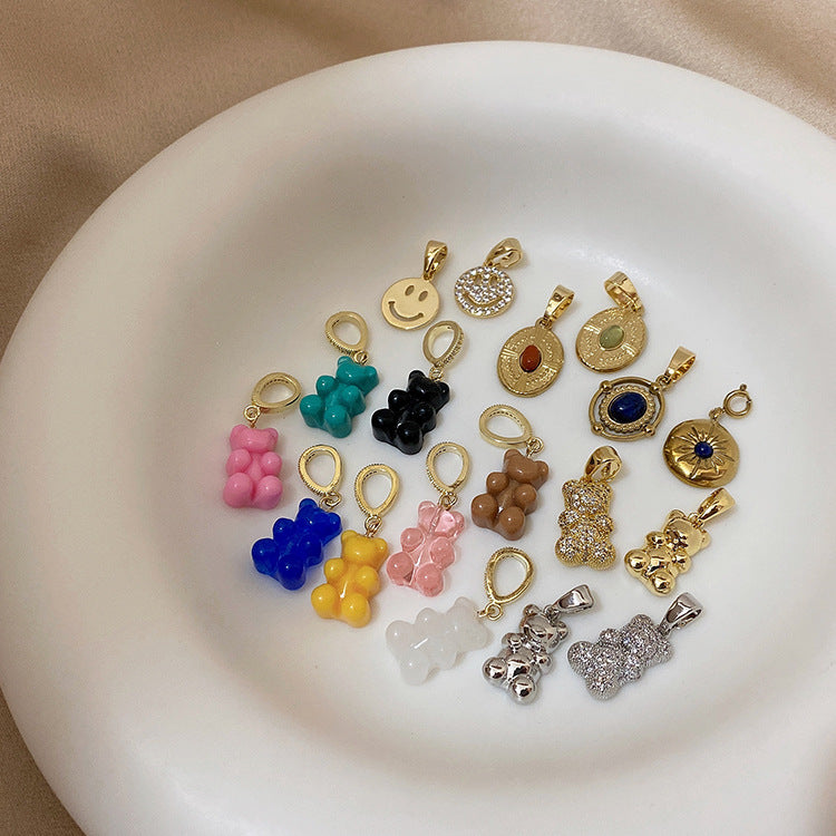 Colliers féminins avec pendentif Smiley en métal ours transparent