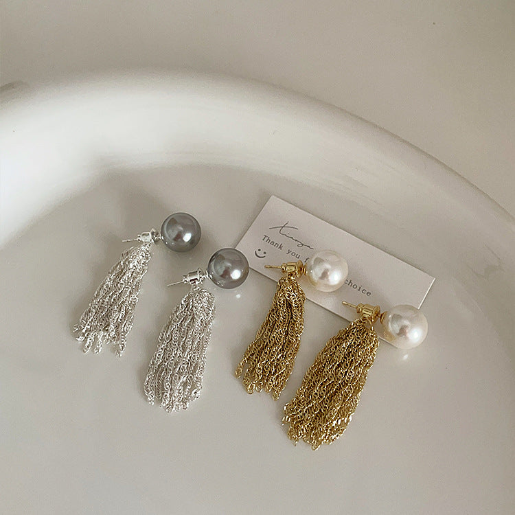 For Pearl Chain Tassel Female Design Sense Niche Retro Earrings