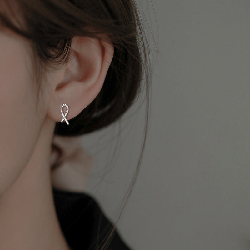 Women's Sterling Sier Fashion Bow Elegant Light Luxury High-grade Full Rhinestone Stud Earrings