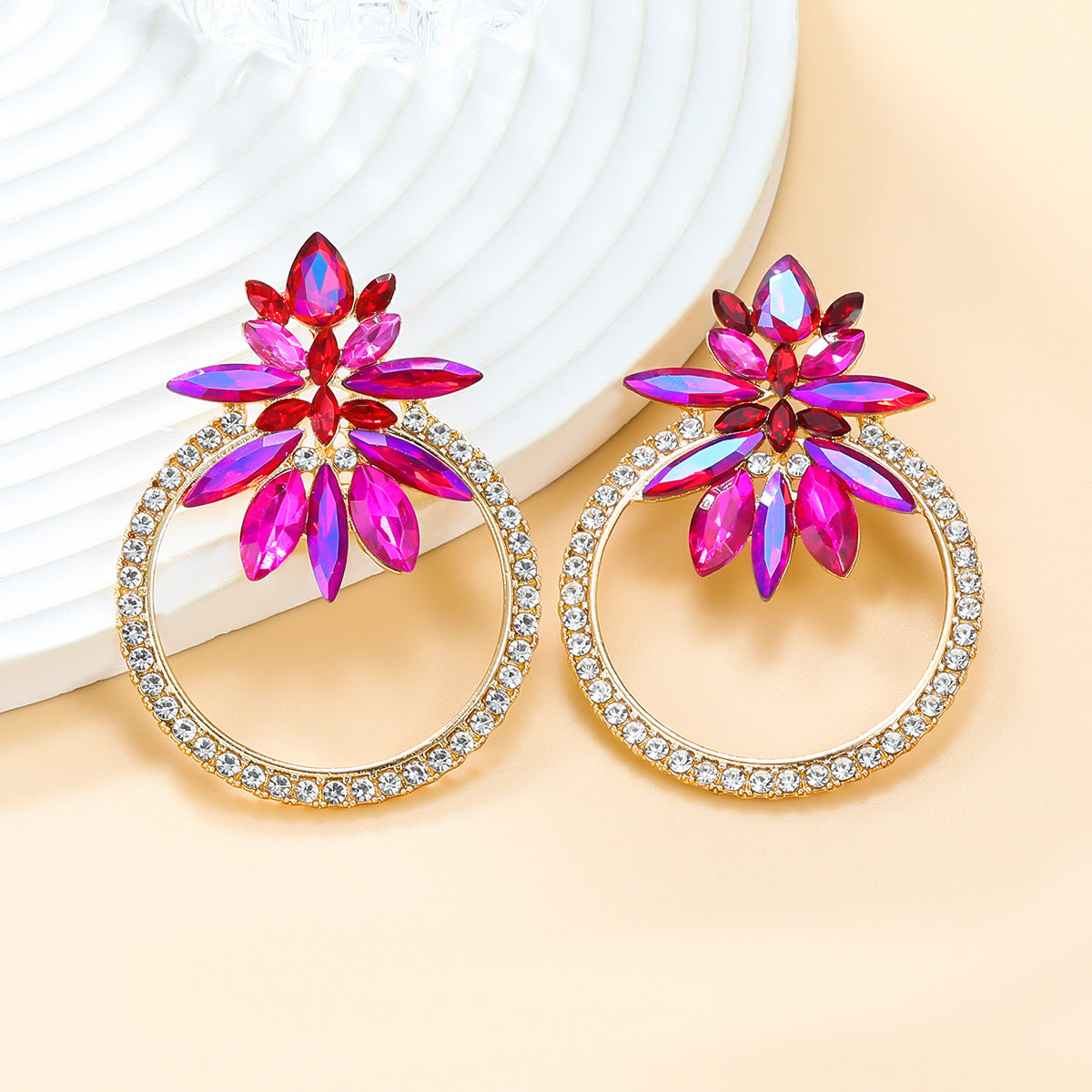 Women's Stylish Colored Diamond Floral Ear Round Flower Earrings