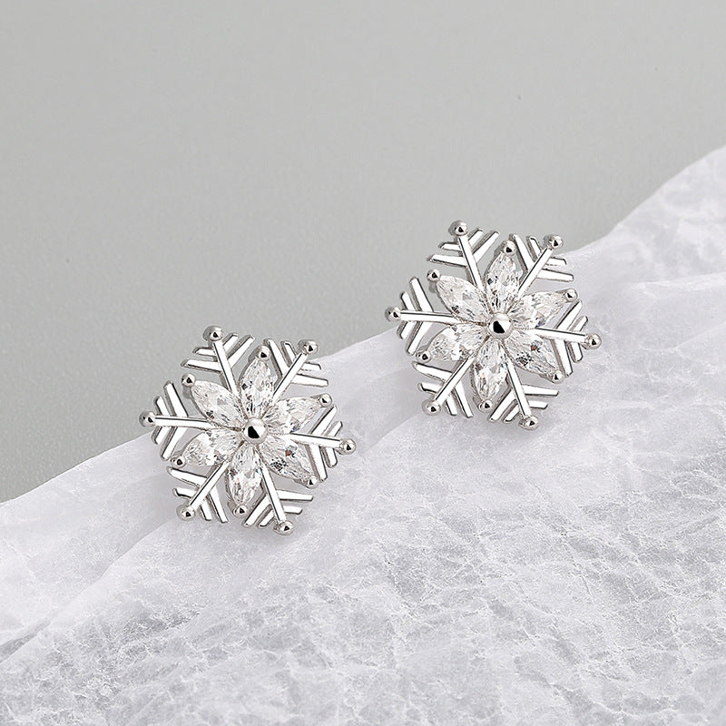 Sier Diamond Snowflake Personality Fashion Zircon Earrings