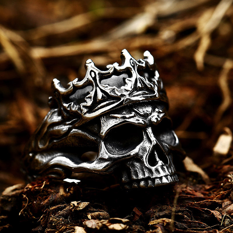 Herren Punk Titan Stahl Totenkopf Krone Edelstahl Ringe