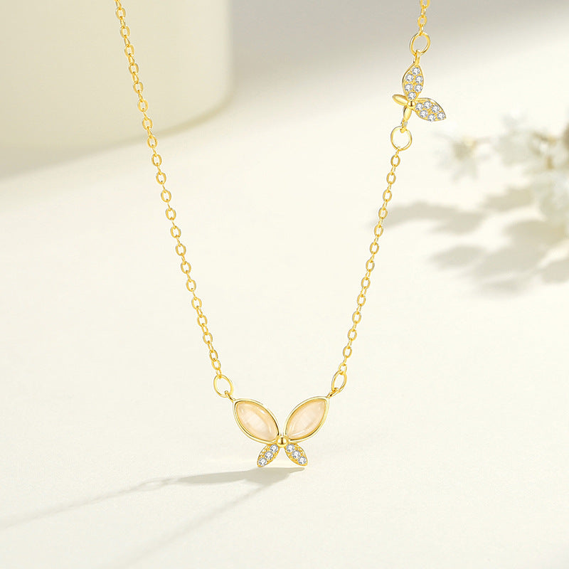Women's Sier Fresh Butterfly Zircon Niche High Necklaces