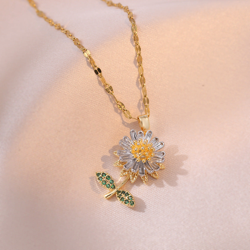 Pendentif tournesol rotatif Simple coréen pour femmes, colliers de clavicule personnalisés de Style polyvalent