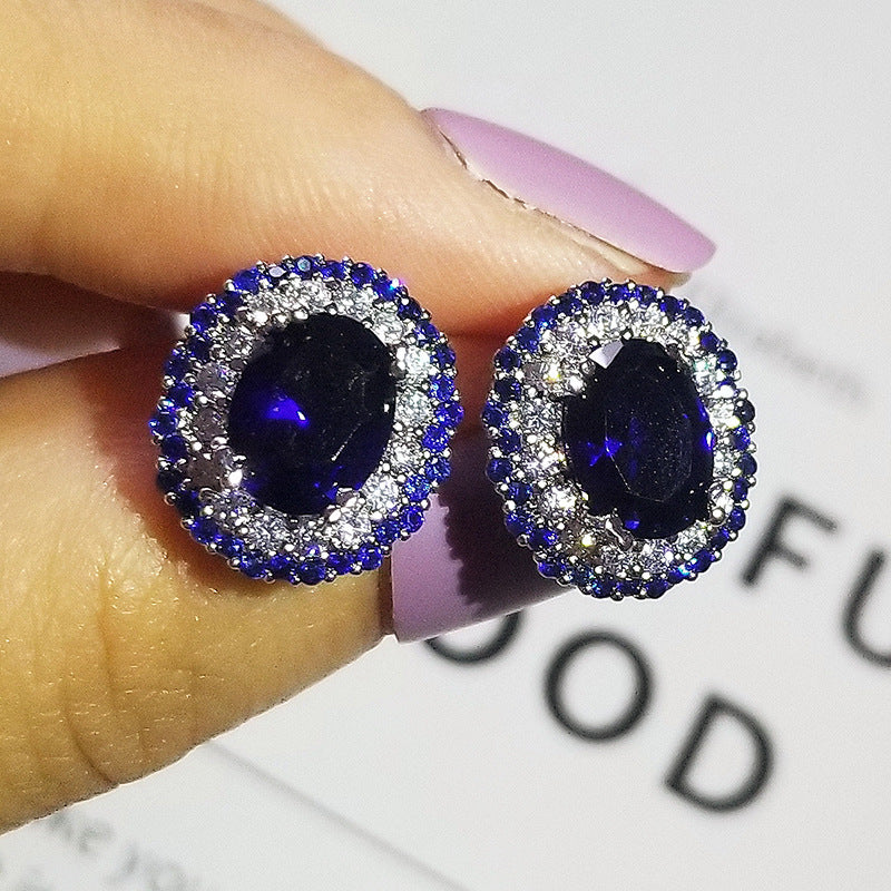 Casual Versatile Zircon Ornament Inlaid Sapphire Earrings