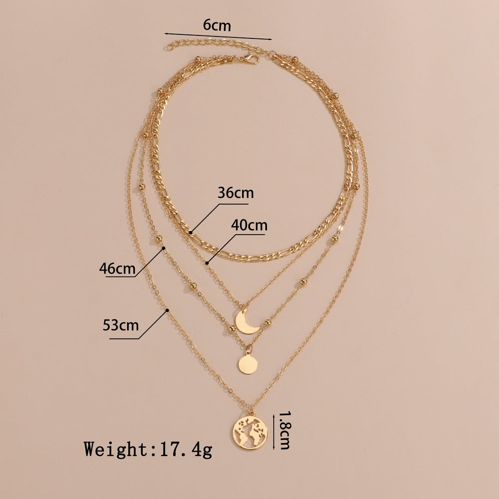 Colliers personnalisés à pendentif avec carte géométrique de lune ronde