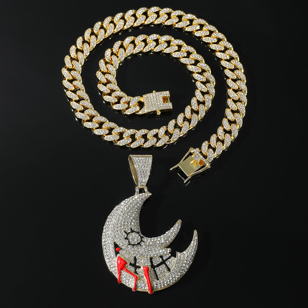 Colliers Pendentif Lune Pour Hommes Personnalisés Pleins De Diamants