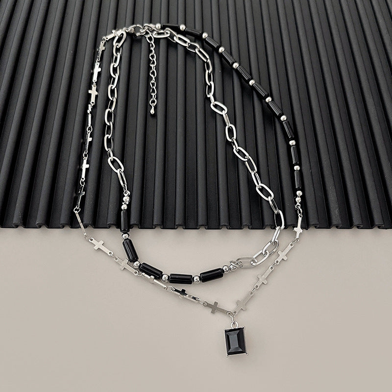 Twin Cross Dark Female Summer Design Sense Niche Pendant Necklaces