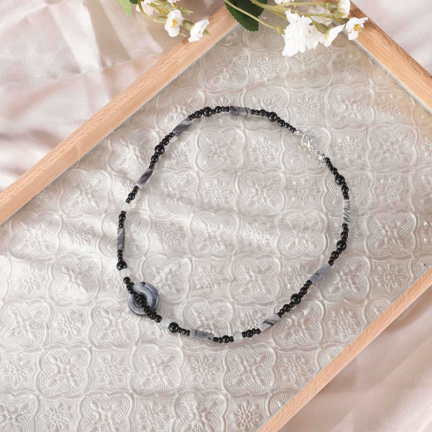 Colliers de chaîne de clavicule de perles vintage en pierre verte de style