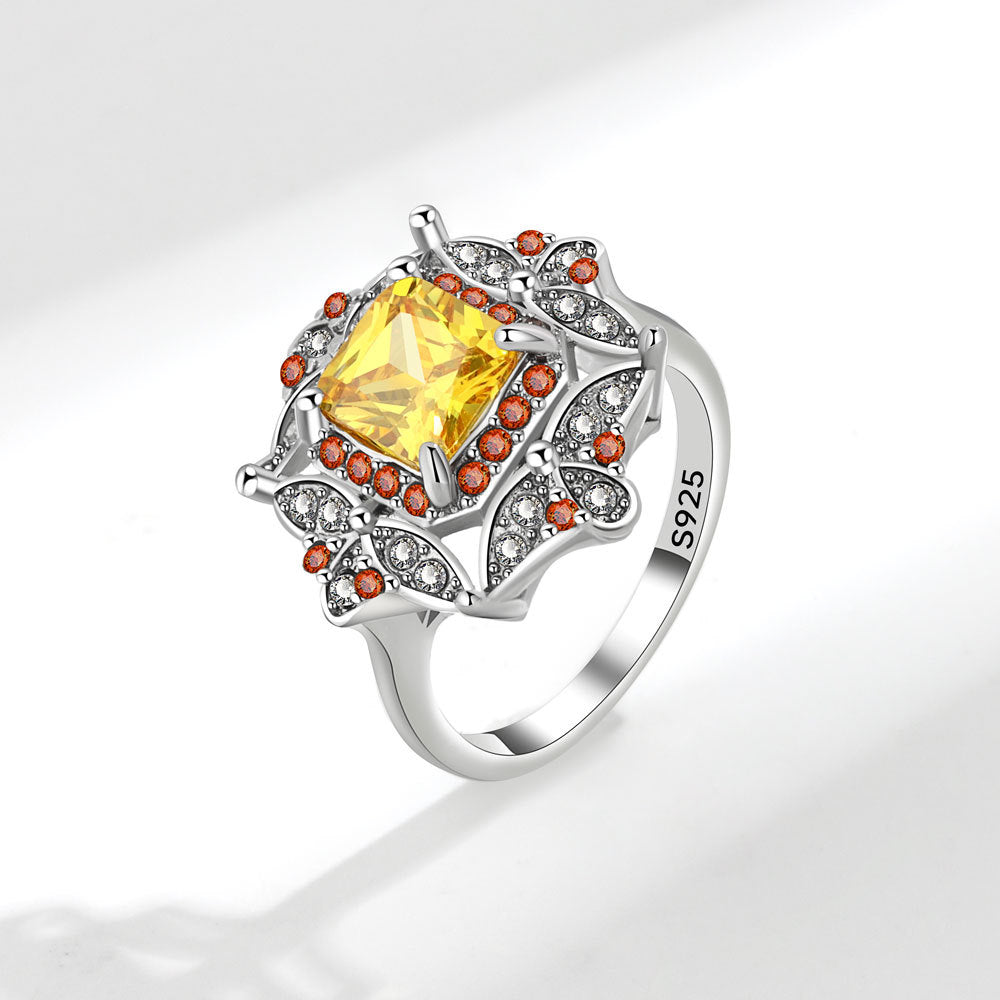 Women's Shiny Bright Square Yellow Gemstone For Rings