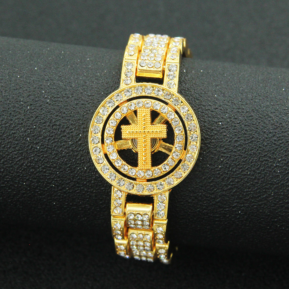 Herren kreative Hip Hop drehbare Cross Watch Chain Brace Armbänder