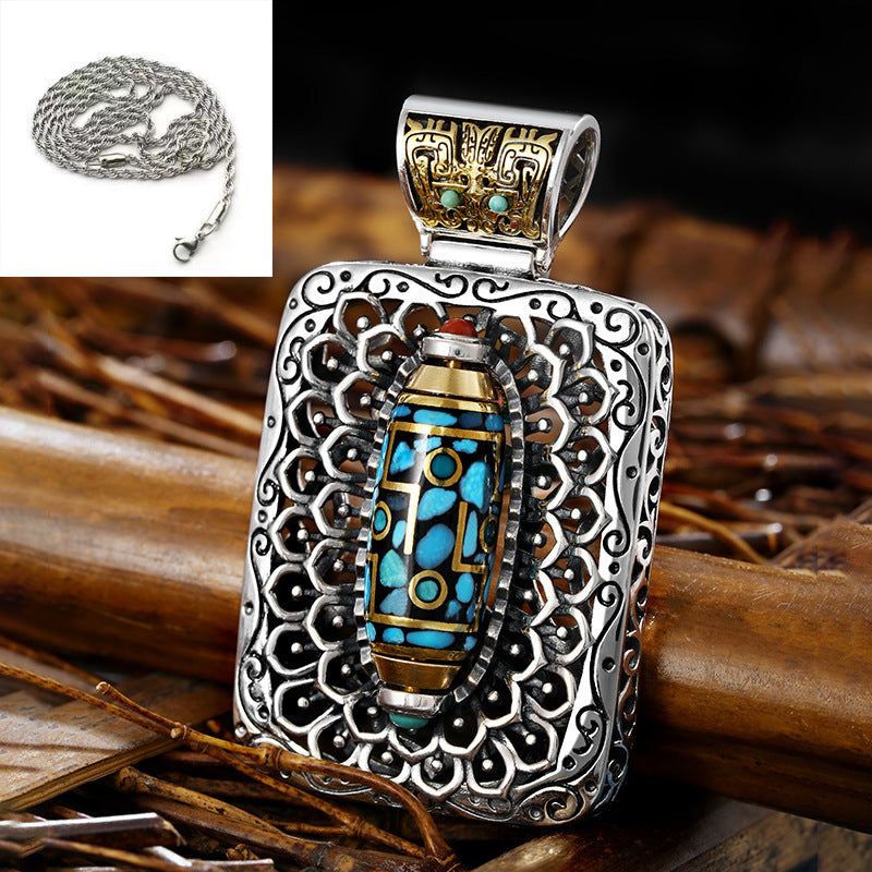 Damen & Herren & Dynasty Natürliche Türkis Rotierende Tibet Perlen Sterling Silber Anhänger Halsketten