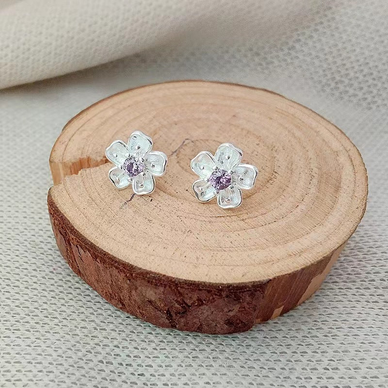 Cherry Blossoms Diamond Fresh Sweet Ear Simple Temperamental Cold Earrings