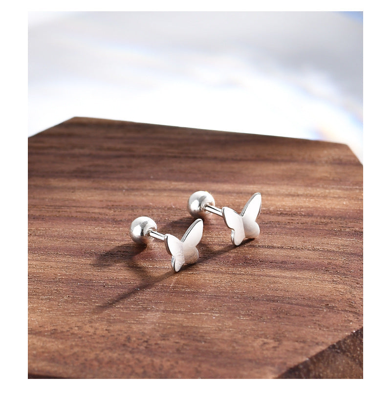 Pure Female Screw Tightening Buckle Glossy Butterfly Simple Elegant Earrings